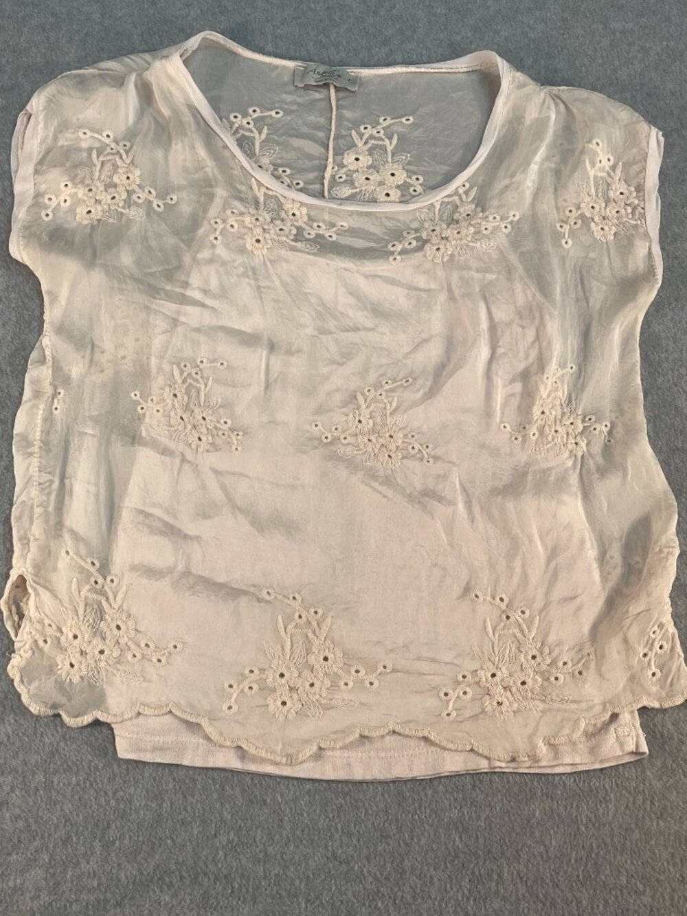 Angela Moda Women's Top Italy Baby Doll Cream Layered Embroidered Romantic SZ S